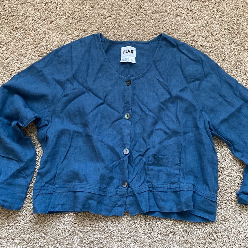 Flax linen cropped jacket - Picture 3 of 10